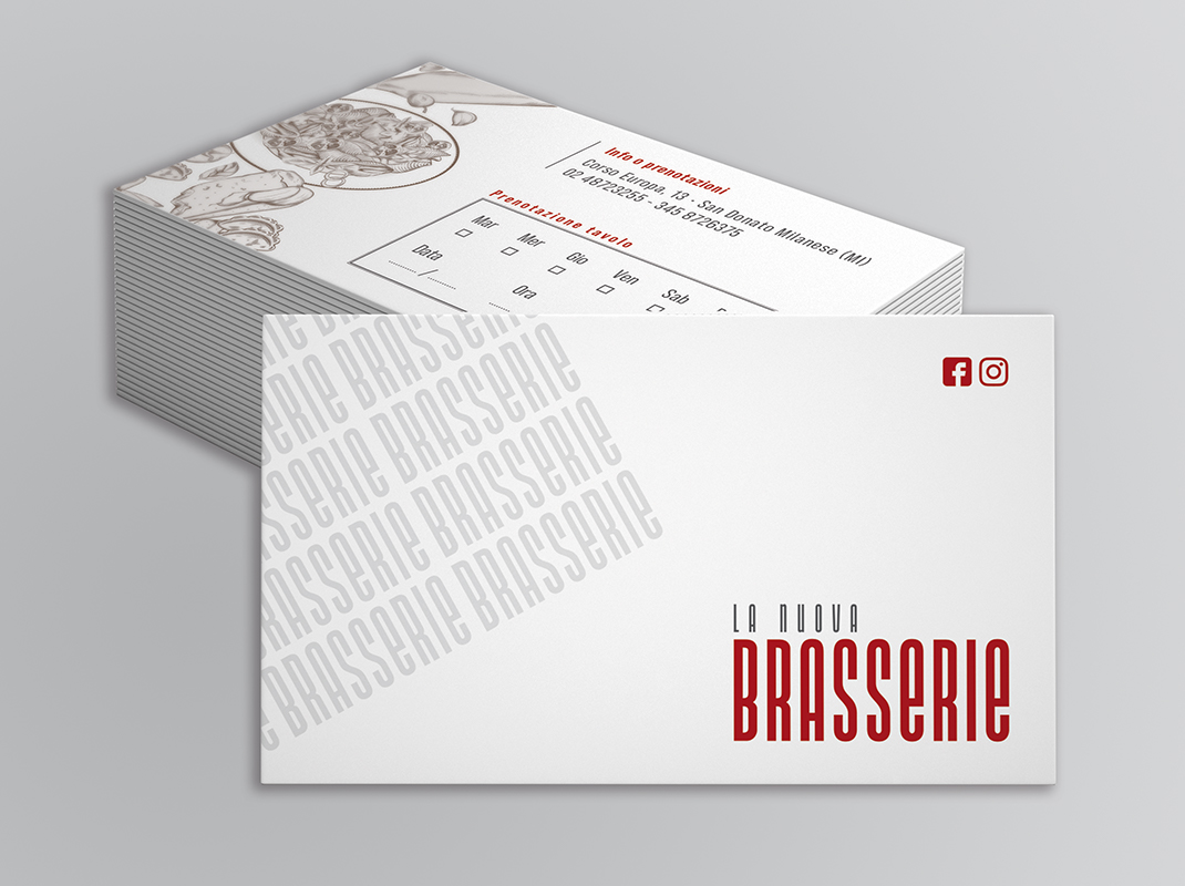 Biglietto da visita Brassarie ristorante per prenotazioni.