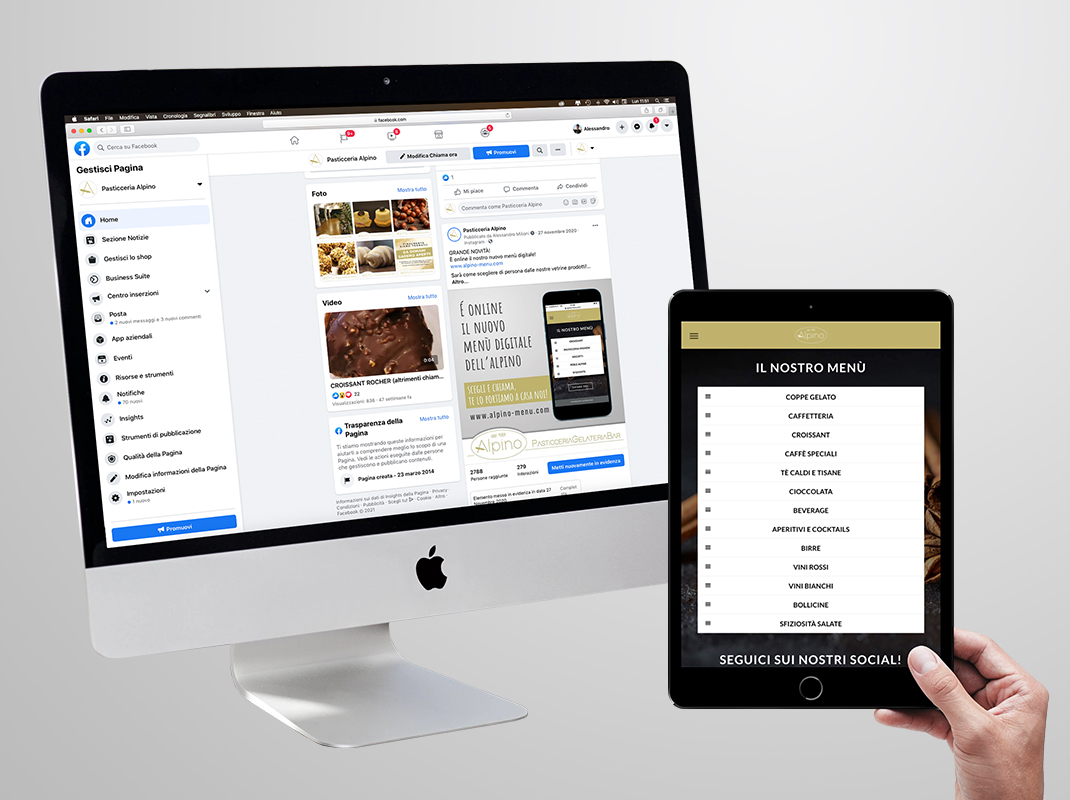 Gestione social network e menù online pasticceria Alpino.