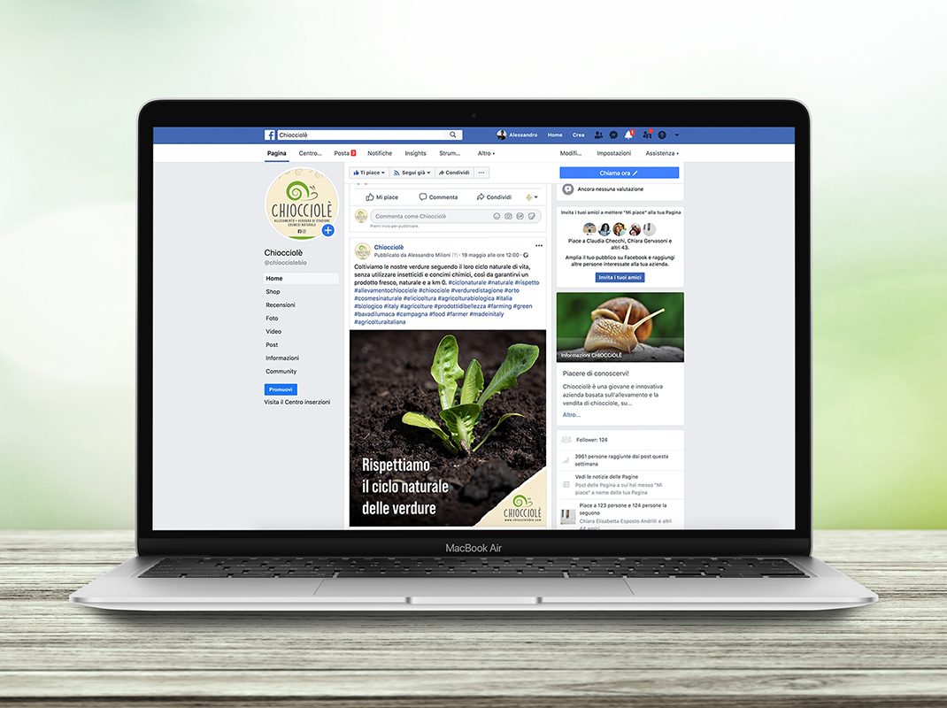 Social media marketing per gestione social Facebook Chiocciolè.