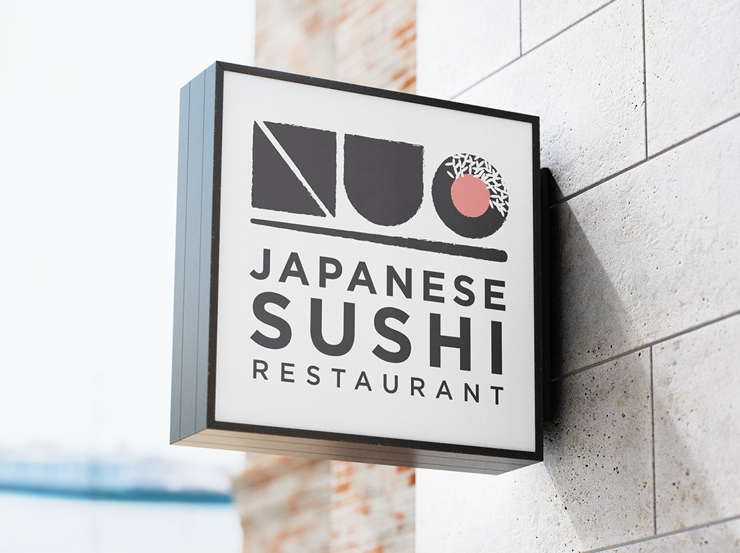 Ideazione insegna luminosa da muro Nuo Sushi.