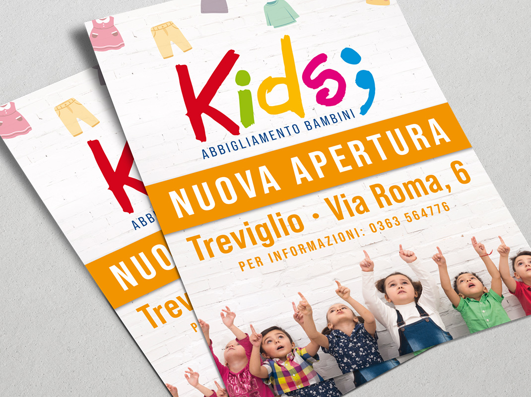 Ideazione volantino nuova aertura Kids;.